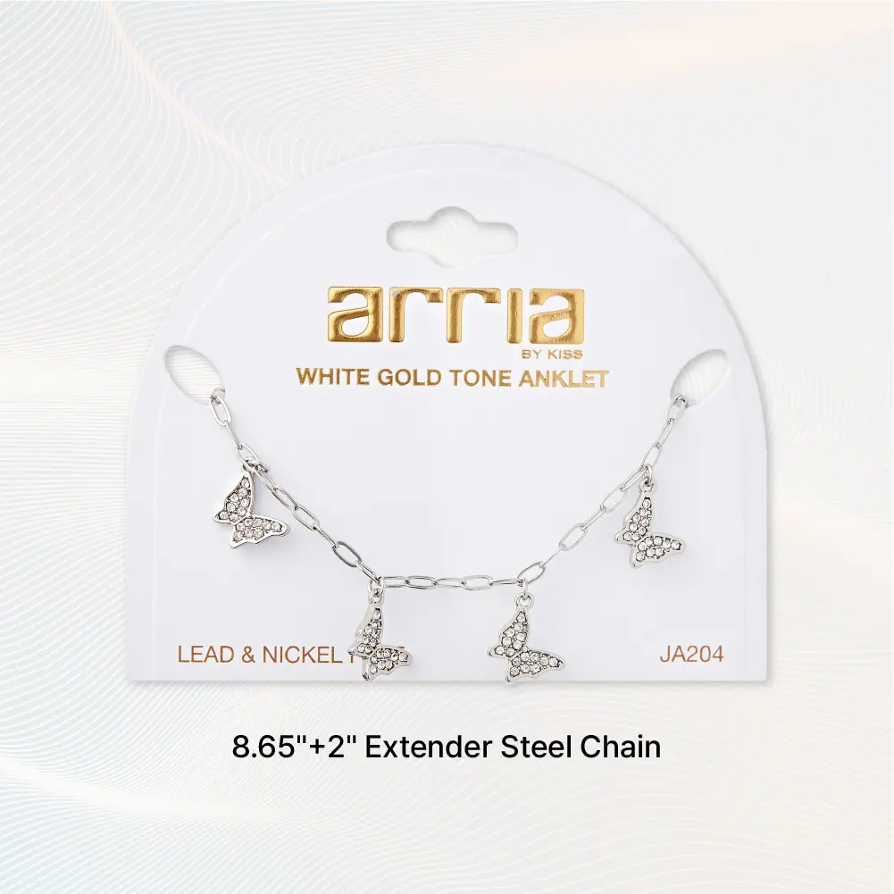 Arria Premium White Gold Tone Gemstone Butterflies Chain Anklet - Image 3