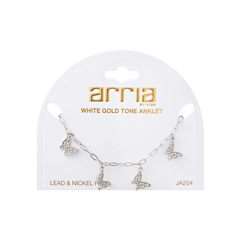 Arria Premium White Gold Tone Gemstone Butterflies Chain Anklet - Image 6