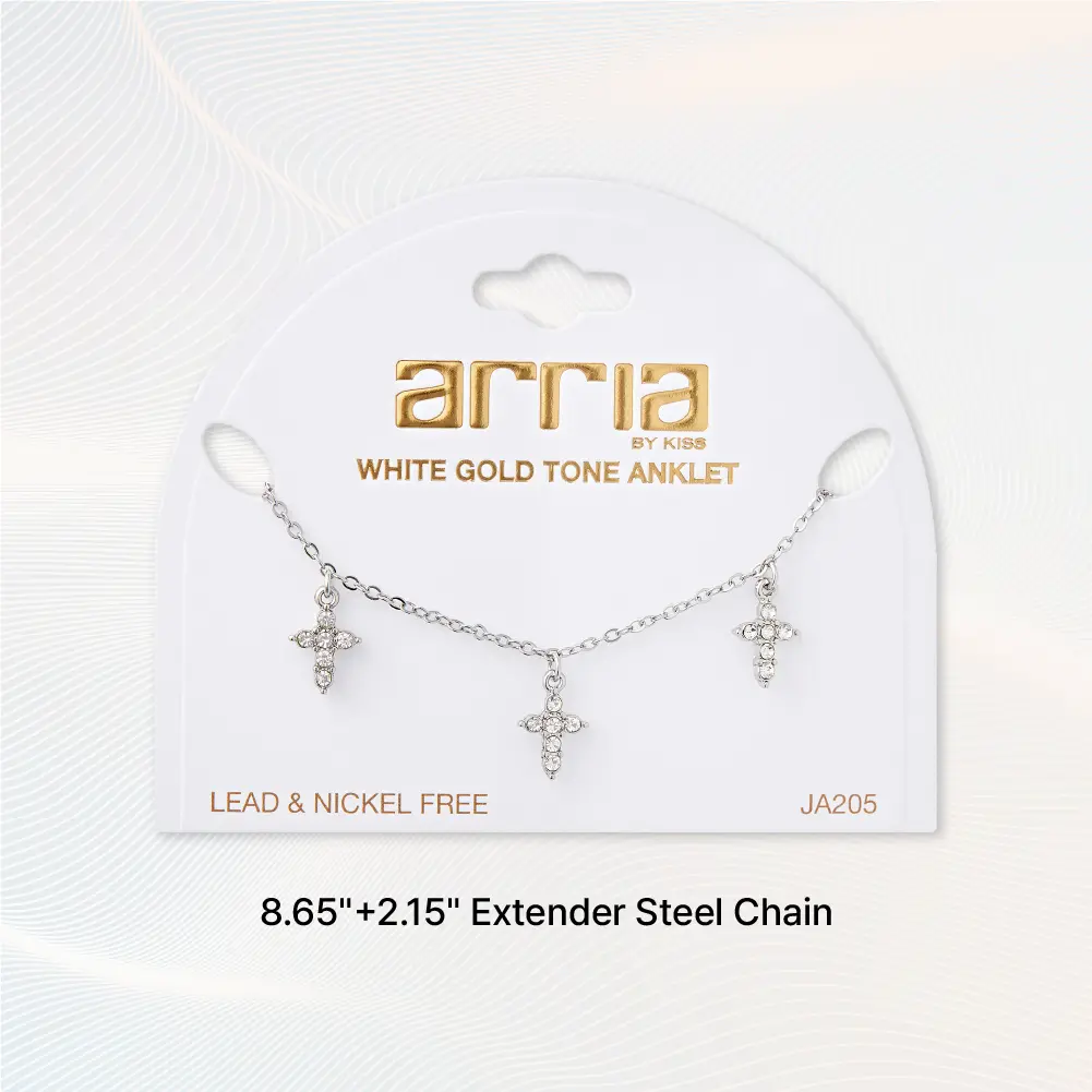Arria Premium White Gold Tone Gemstone Cross Chain Anklet - Image 3