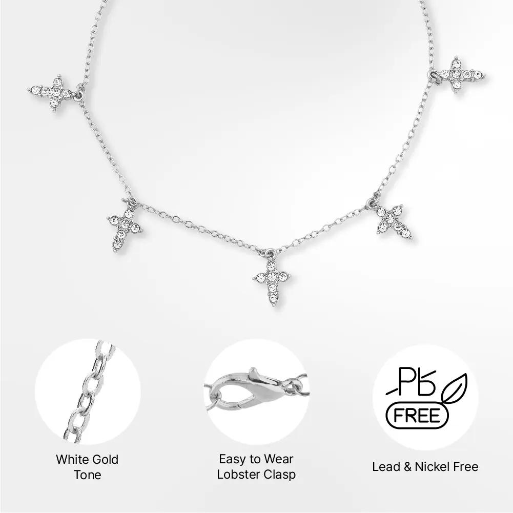 Arria Premium White Gold Tone Gemstone Cross Chain Anklet - Image 4