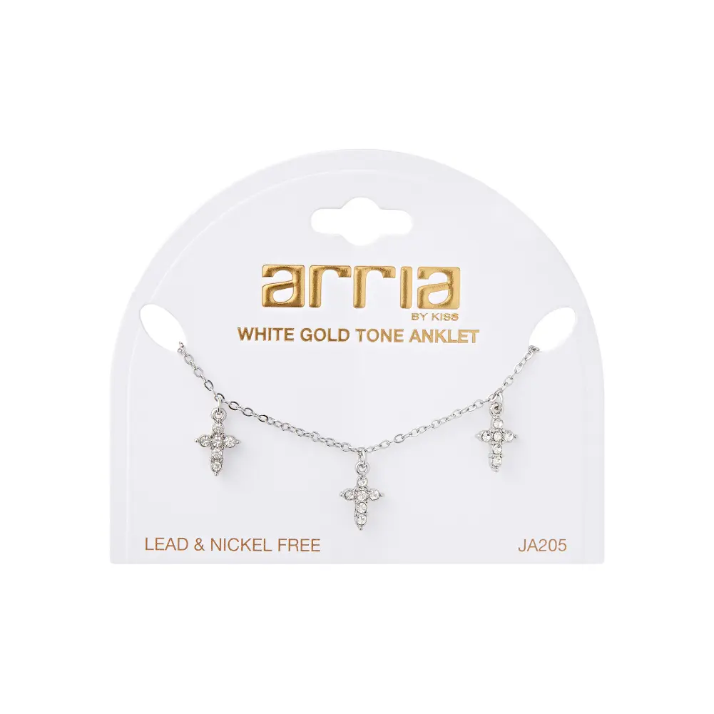 Arria Premium White Gold Tone Gemstone Cross Chain Anklet - Image 6