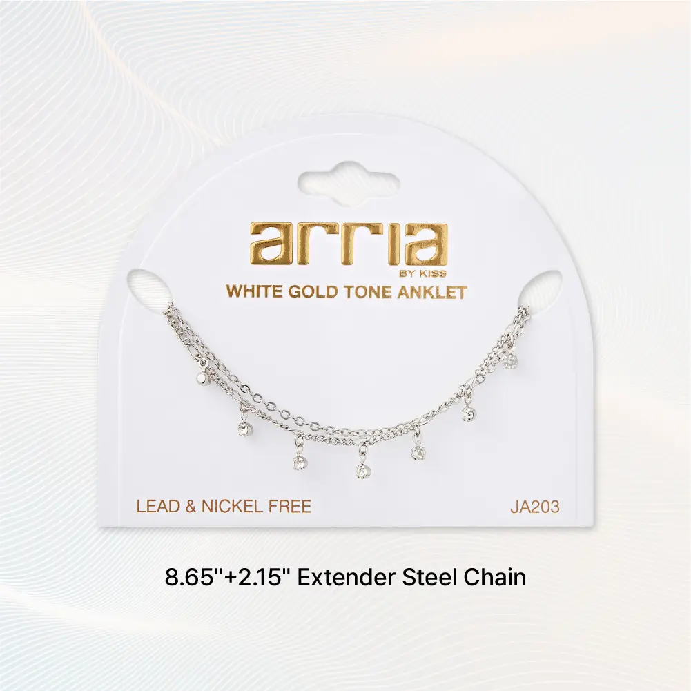 Arria Premium White Gold Tone Layered Crystal Chain Anklet - Image 3