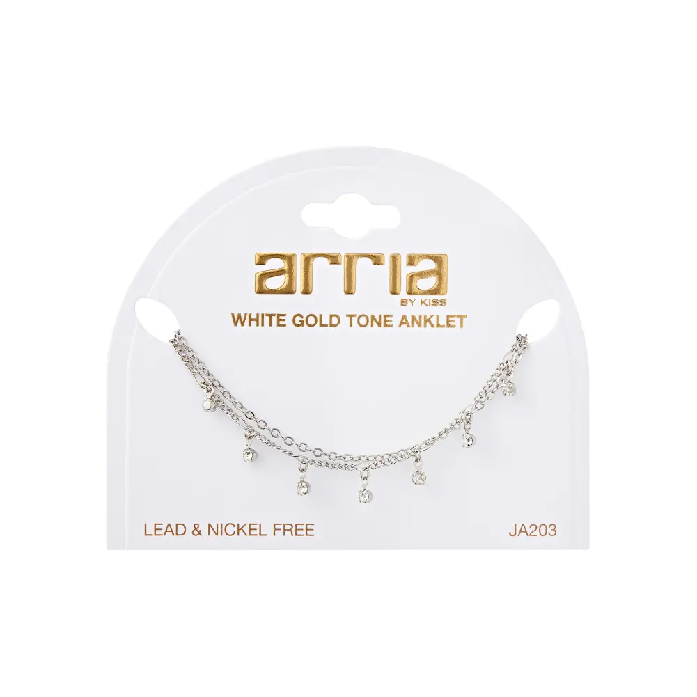 Arria Premium White Gold Tone Layered Crystal Chain Anklet - Image 6