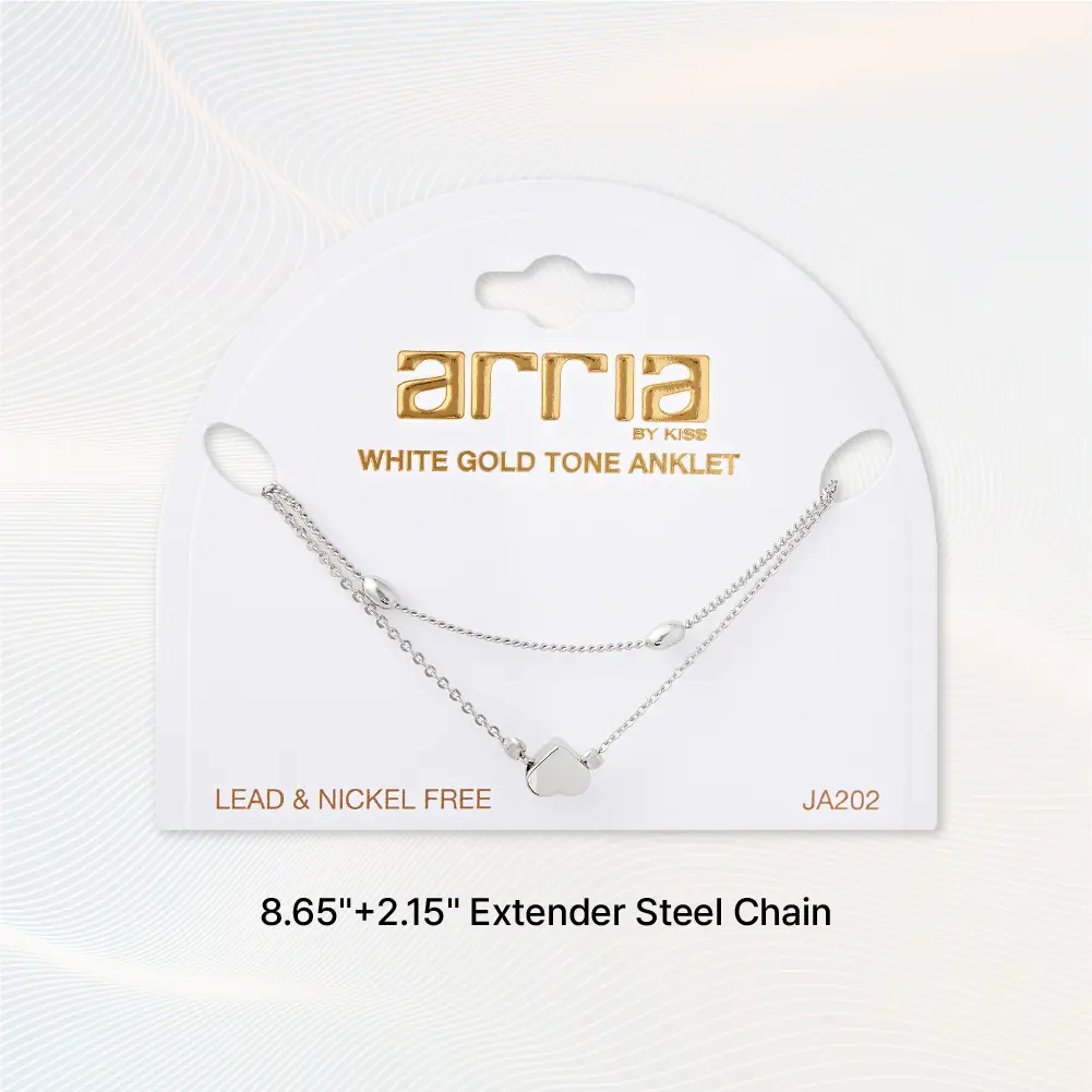 Arria Premium White Gold Tone Layered Heart Charm Chain Anklet - Image 3