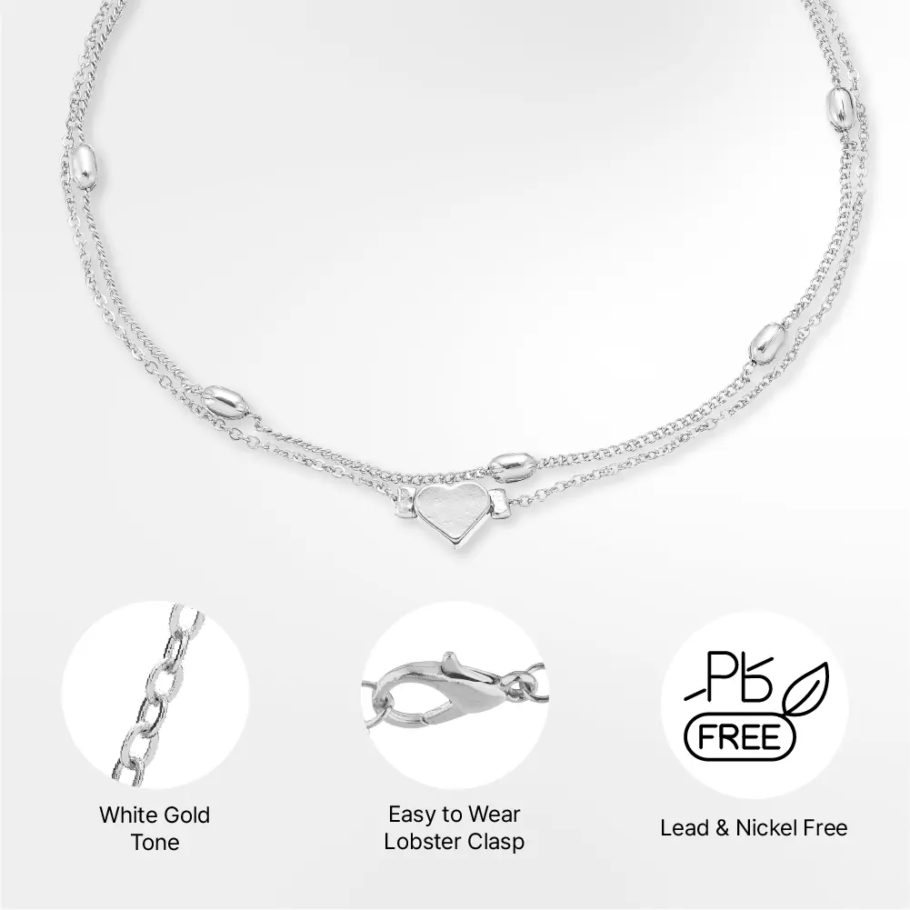 Arria Premium White Gold Tone Layered Heart Charm Chain Anklet - Image 4