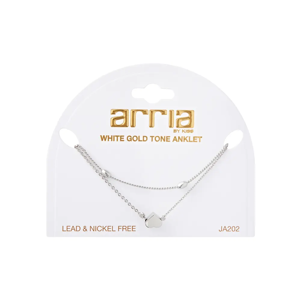 Arria Premium White Gold Tone Layered Heart Charm Chain Anklet - Image 6