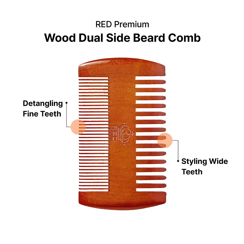 Red Premium Premium Wood Dual Side Beard Comb - Image 3