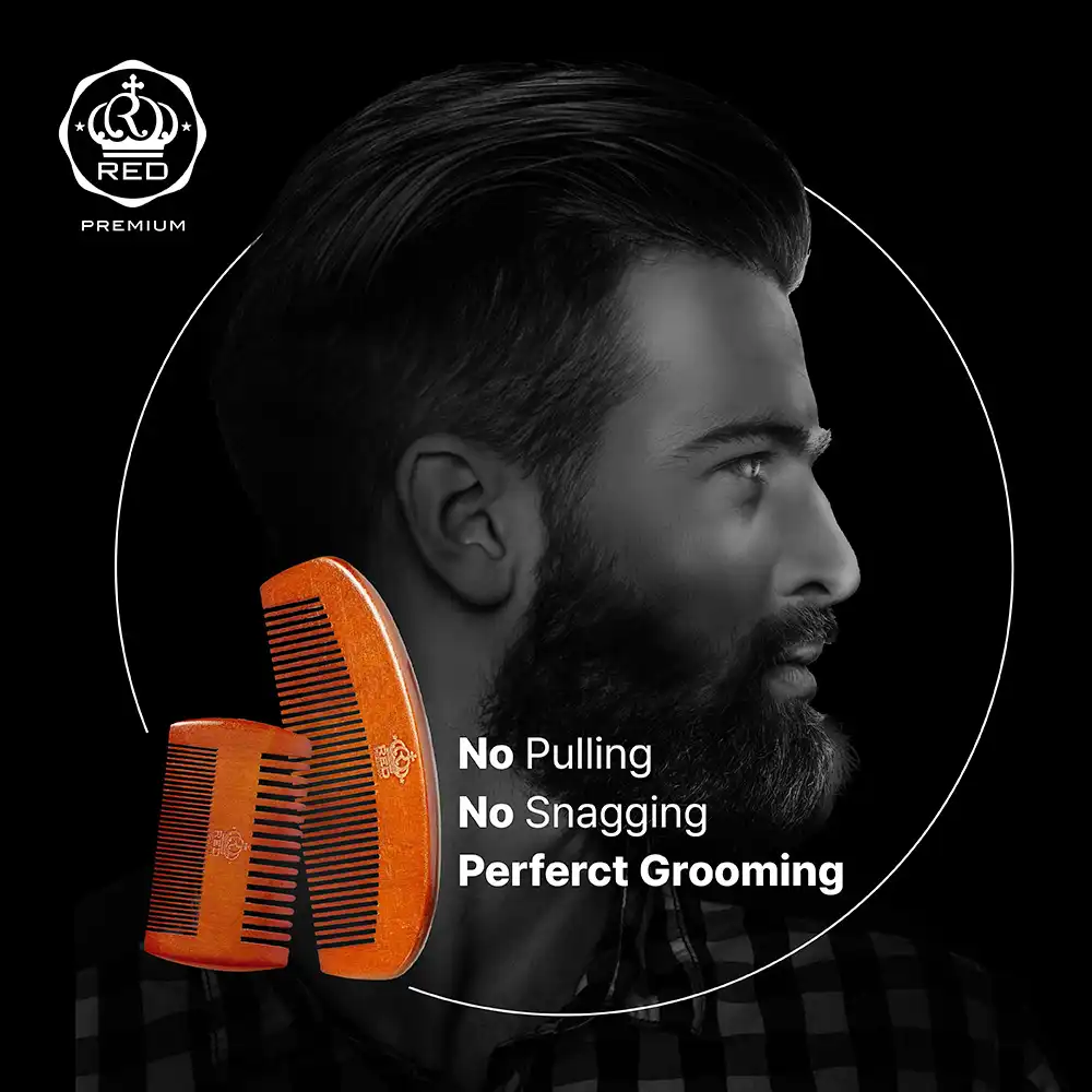 Red Premium Premium Wood Dual Side Beard Comb - Image 4