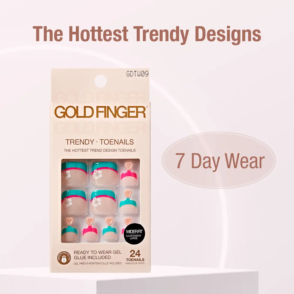 Gold Finger Press On Toenails for Wide Fit 24 Trendy Gel Toe Nails with Glue - Image 2