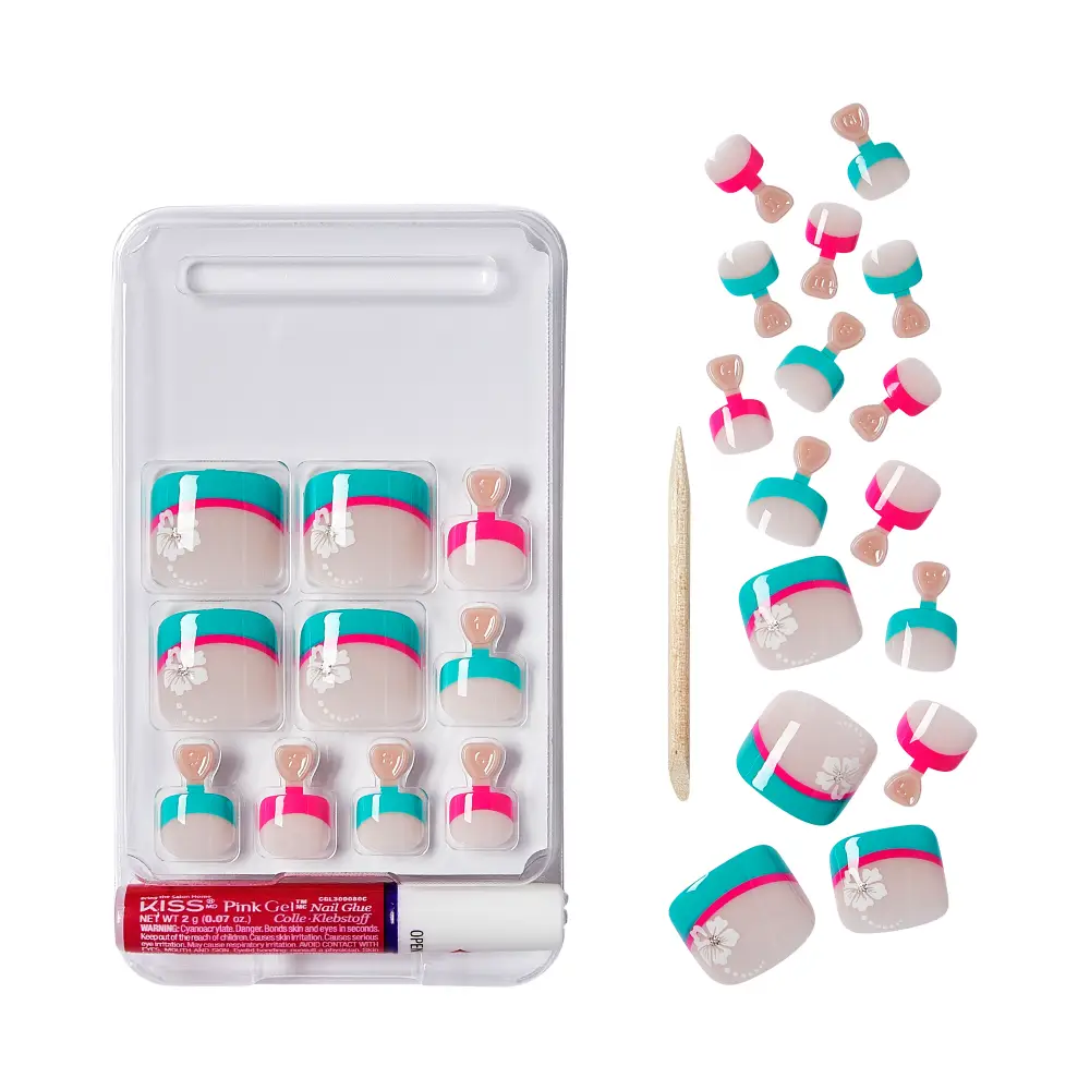 Gold Finger Press On Toenails for Wide Fit 24 Trendy Gel Toe Nails with Glue - Image 5