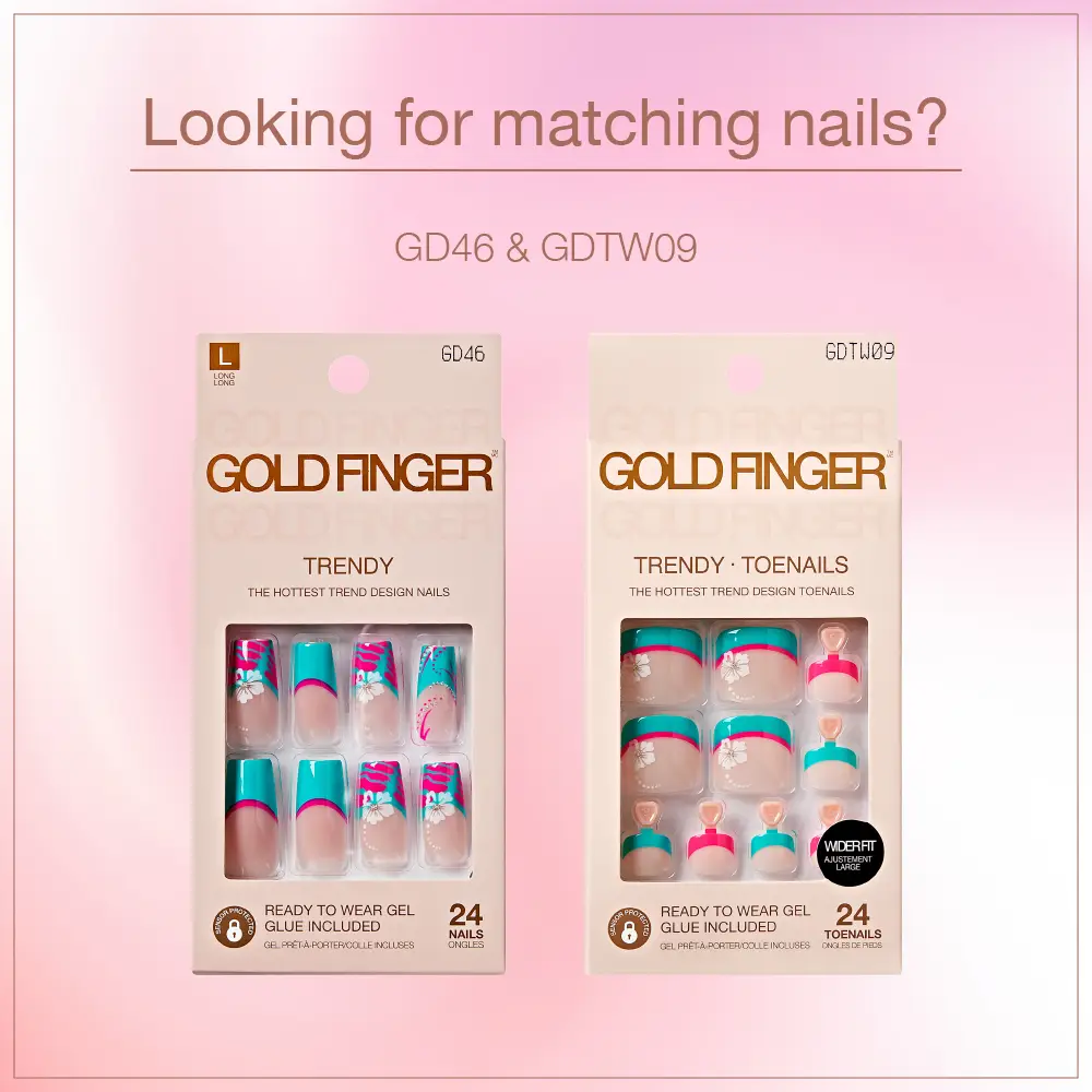 Gold Finger Press On Toenails for Wide Fit 24 Trendy Gel Toe Nails with Glue - Image 6