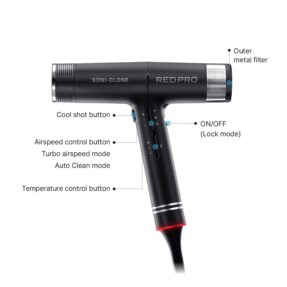 Red PRO Soni-Clone Hair Dryer High-Speed 4 temperature setting - Image 5