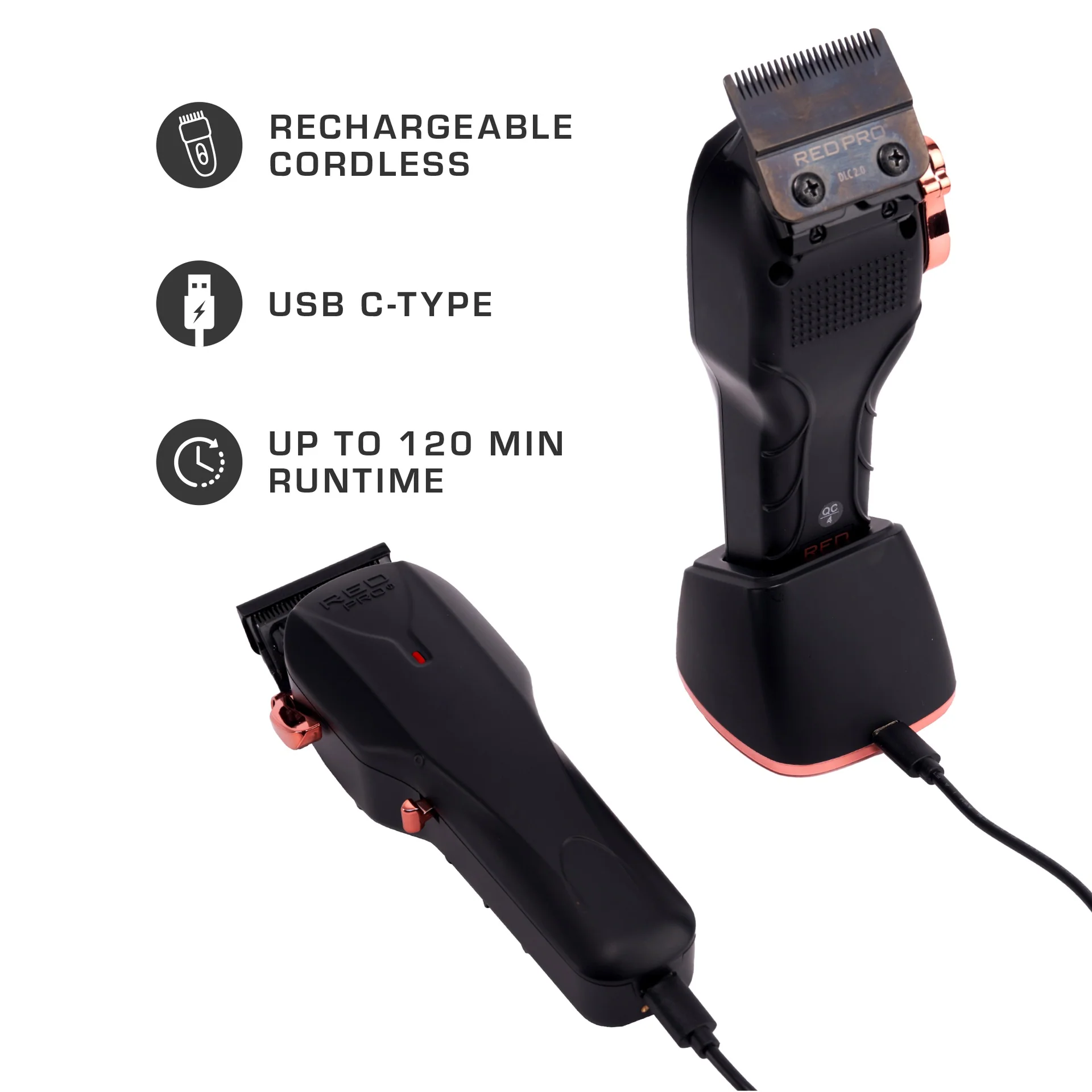 Red PRO Professional Cordless Clipper - Matte Black (Charging Stand Included) - Image 4