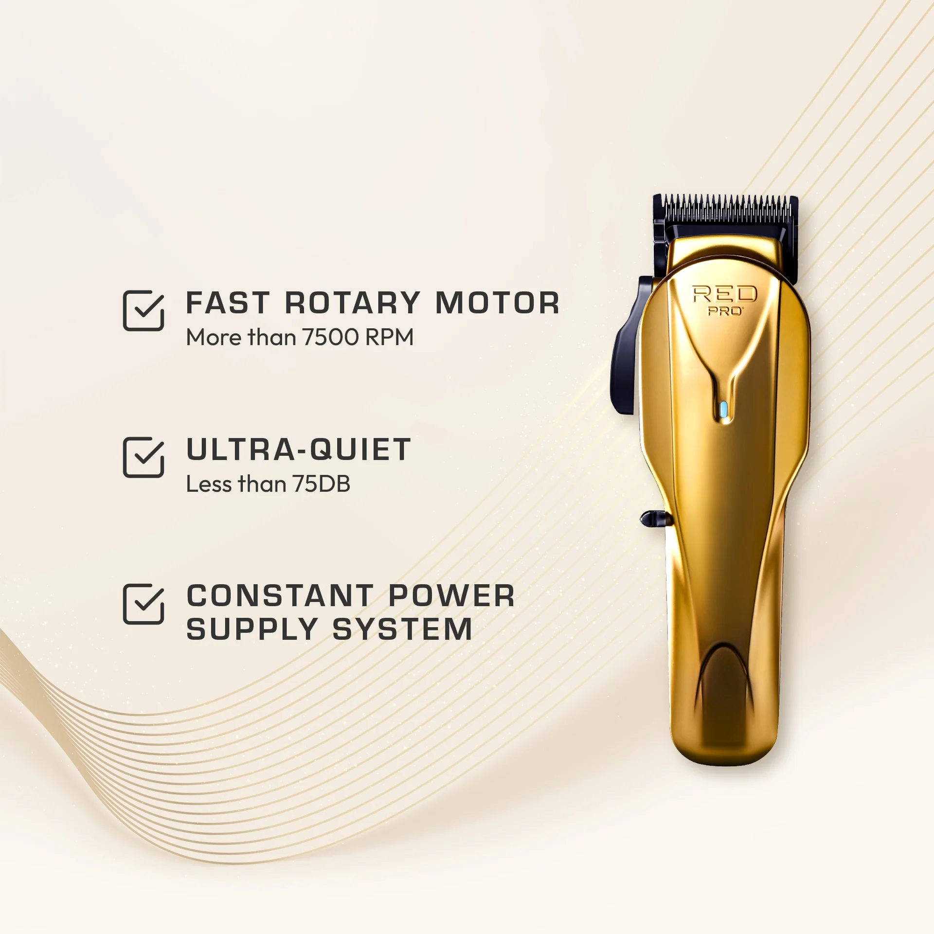 Red PRO Professional Cordless Clipper - Matte Gold - Image 3