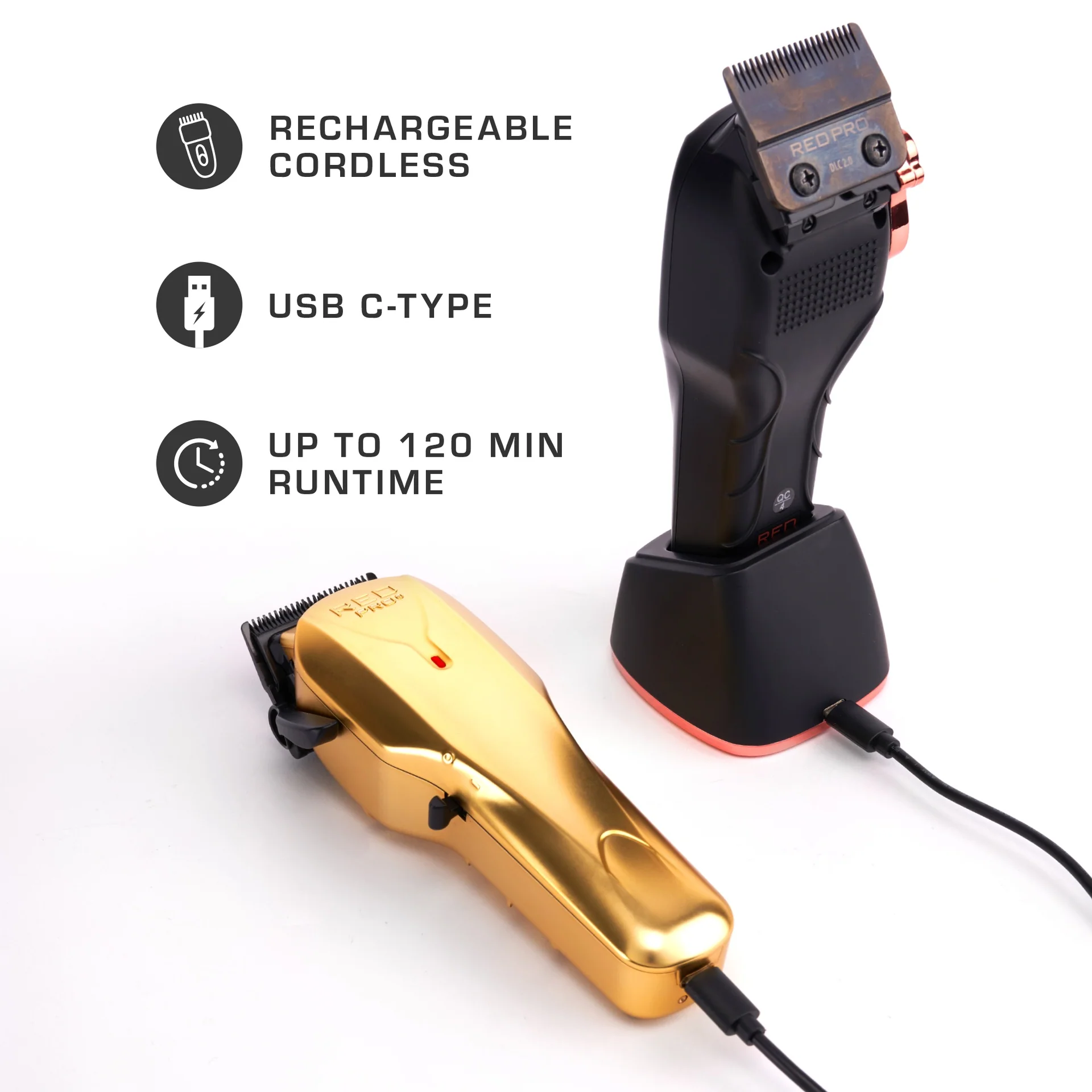 Red PRO Professional Cordless Clipper - Matte Gold - Image 4