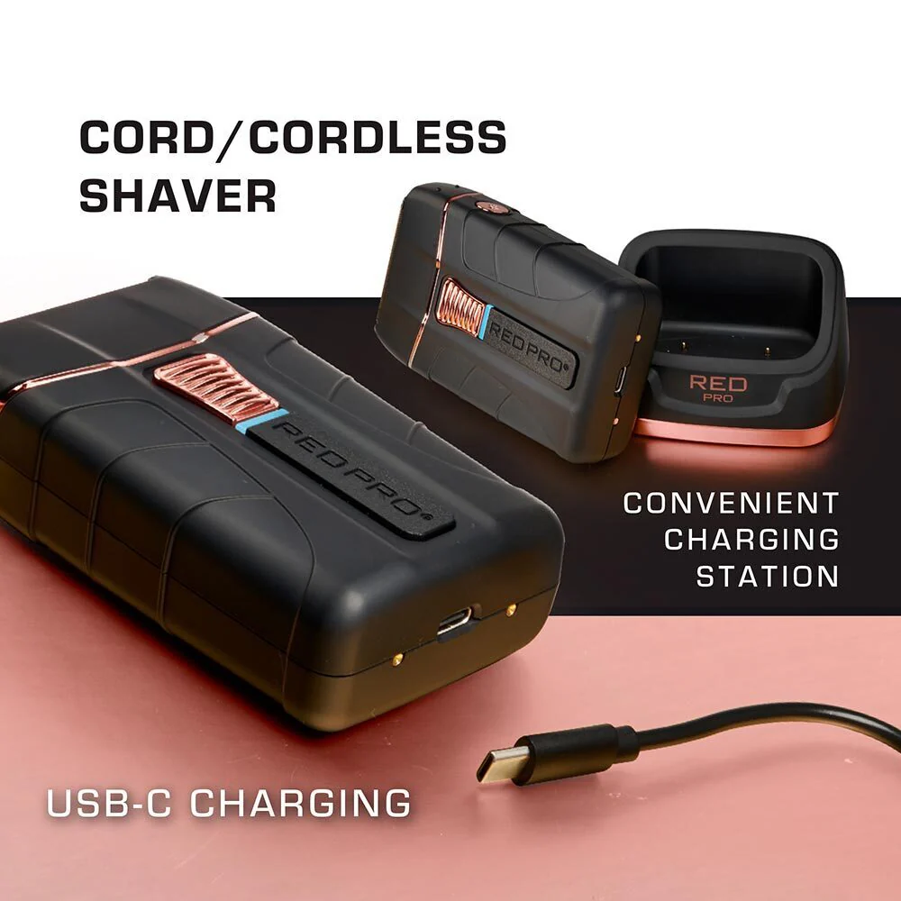 Red PRO Professional Cordless Shaver - Matte Black (Charging Stand Included) - Image 5