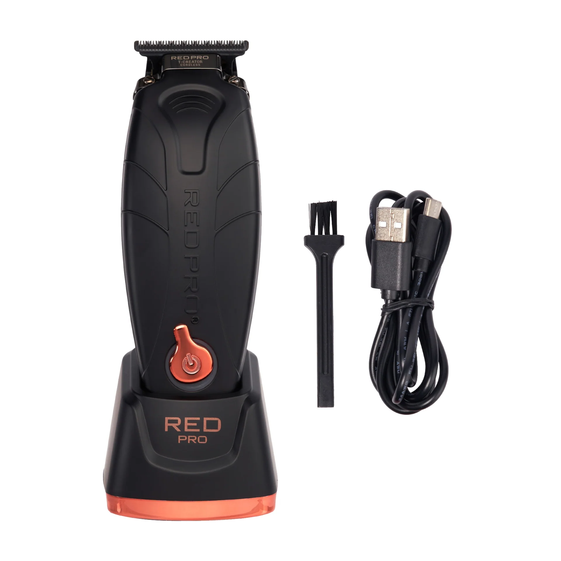 Red PRO Professional Cordless Trimmer DLC (Diamond-Like Carbon) - Matte Black (Charging Stand Included)