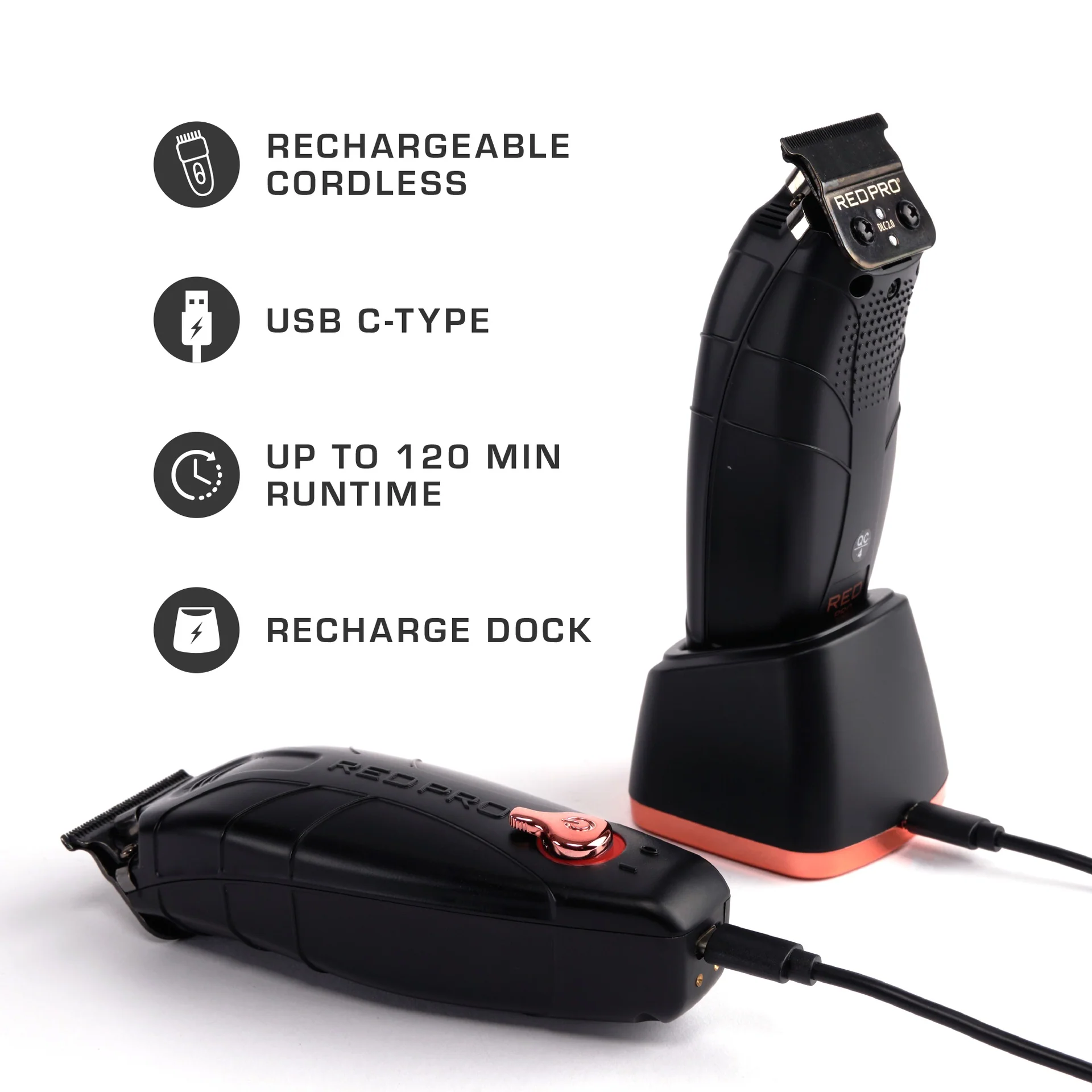 Red PRO Professional Cordless Trimmer DLC (Diamond-Like Carbon) - Matte Black (Charging Stand Included) - Image 4