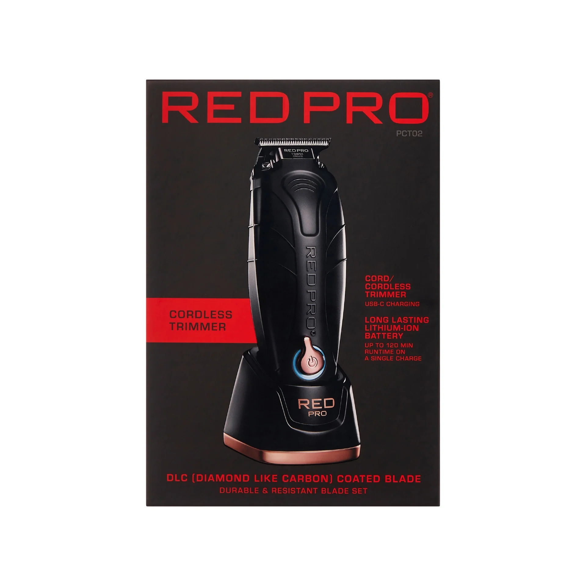 Red PRO Professional Cordless Trimmer DLC (Diamond-Like Carbon) - Matte Black (Charging Stand Included) - Image 6