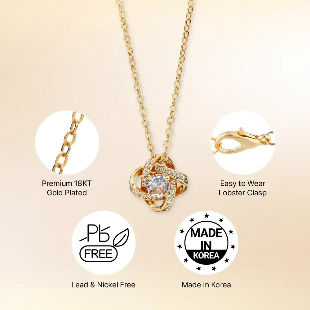 Arria Radiant 18KT Gold Love Knot Necklace with Sparkling CZ - Image 3