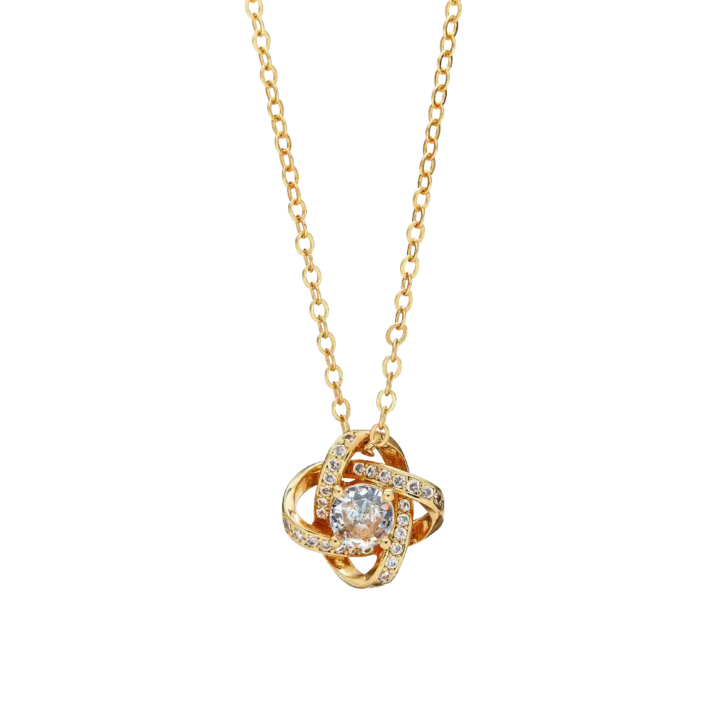 Arria Radiant 18KT Gold Love Knot Necklace with Sparkling CZ - Image 6