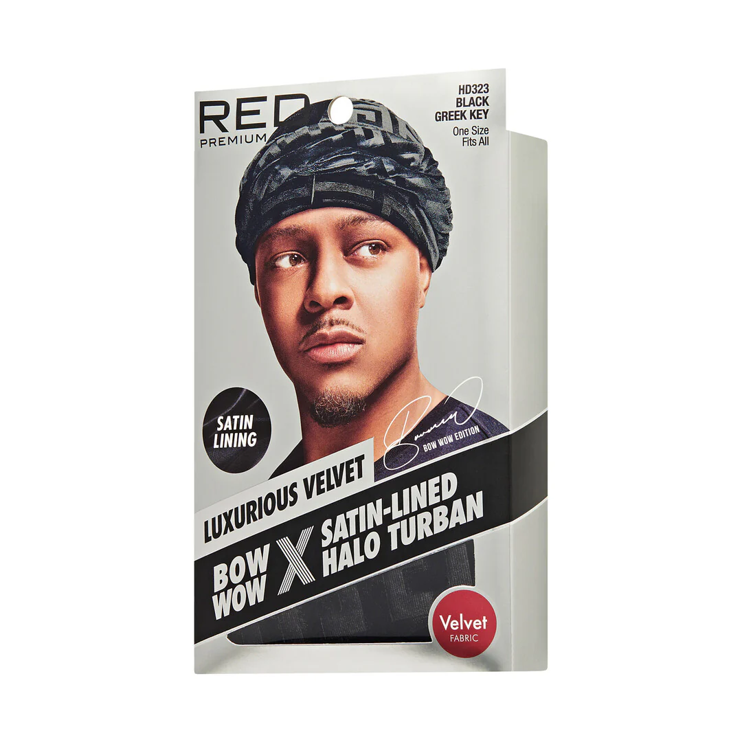 RED Premium Bow Wow Satin-Lined Halo Turban, Pre-Tied Headwrap with Beaded Tassels & Patterns - Image 11