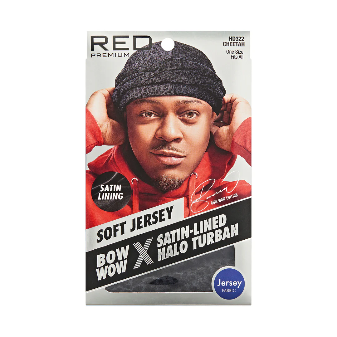 RED Premium Bow Wow Satin-Lined Halo Turban, Pre-Tied Headwrap with Beaded Tassels & Patterns - Image 5