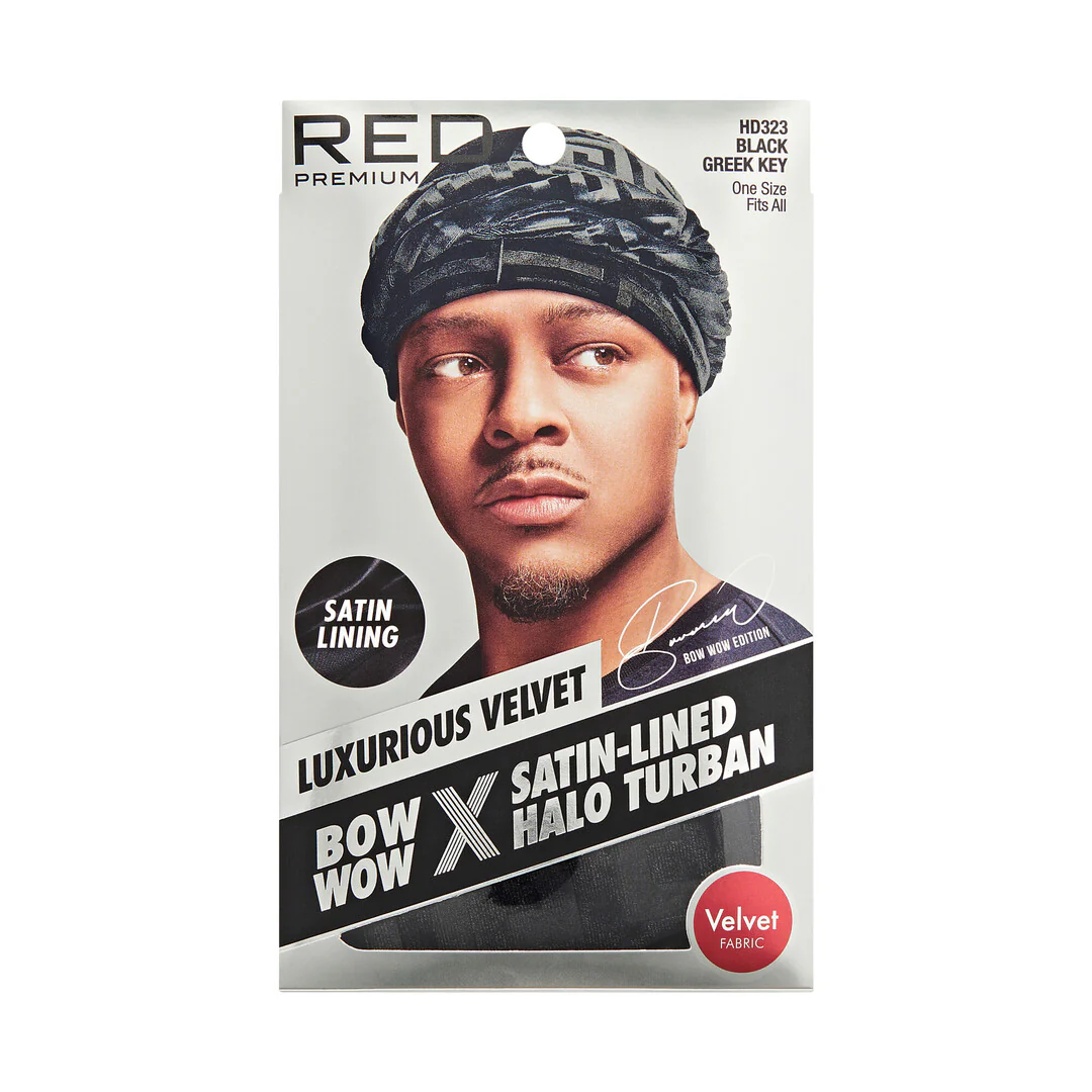 RED Premium Bow Wow Satin-Lined Halo Turban, Pre-Tied Headwrap with Beaded Tassels & Patterns - Image 9