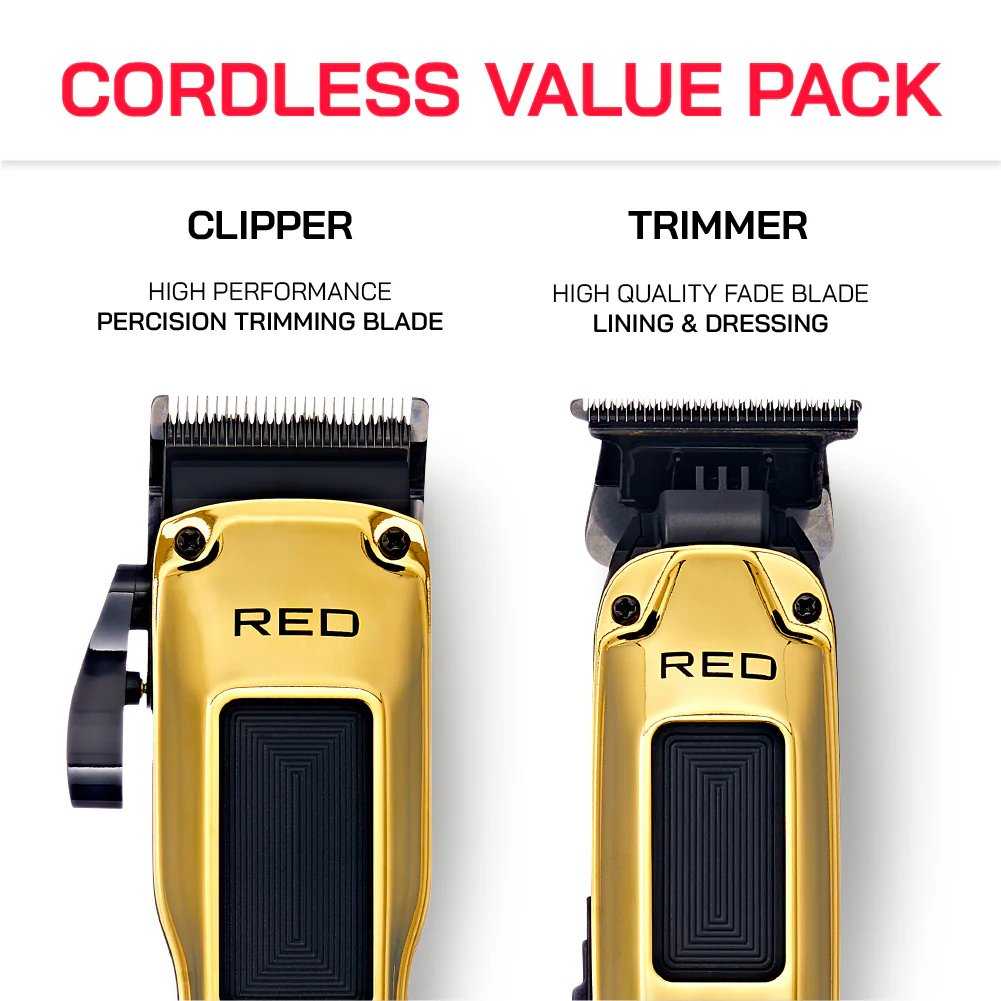 RED Cordless Clipper & Trimmer Combo Set - Professional Fade & Beard Grooming Kit - Image 2