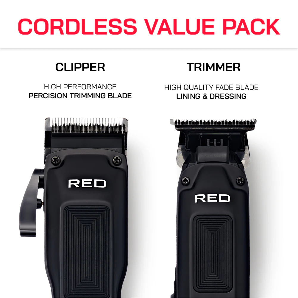 RED Cordless Clipper & Trimmer Combo Set - Professional Fade & Beard Grooming Kit - Image 7