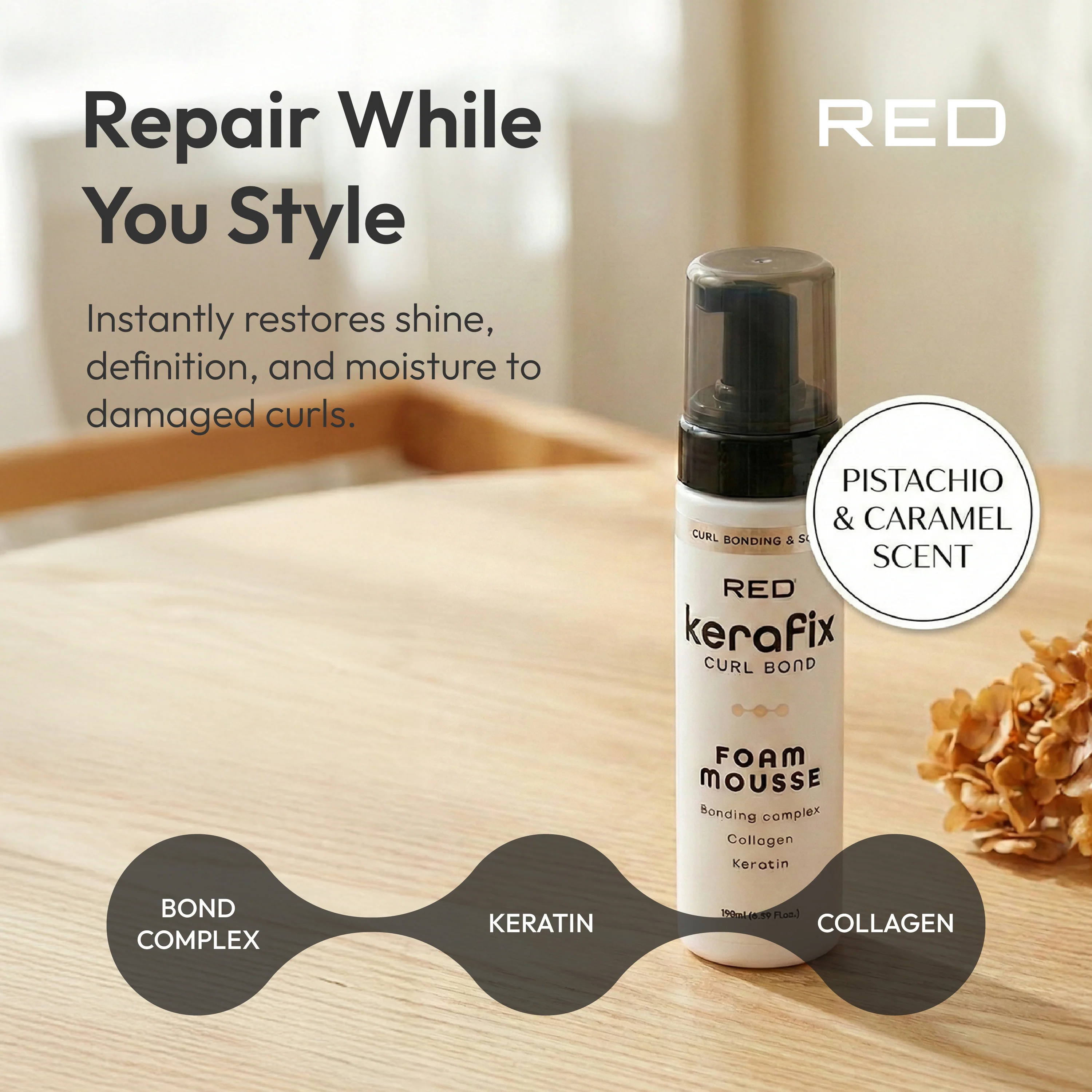 RED by Kiss Kerafix Curl Bond Collection - Anti-Frizz Bond Repair Hair Styling & Essential Prep for All Curl Types (2A-4C), with Keratin & Coconut Oil - Image 3