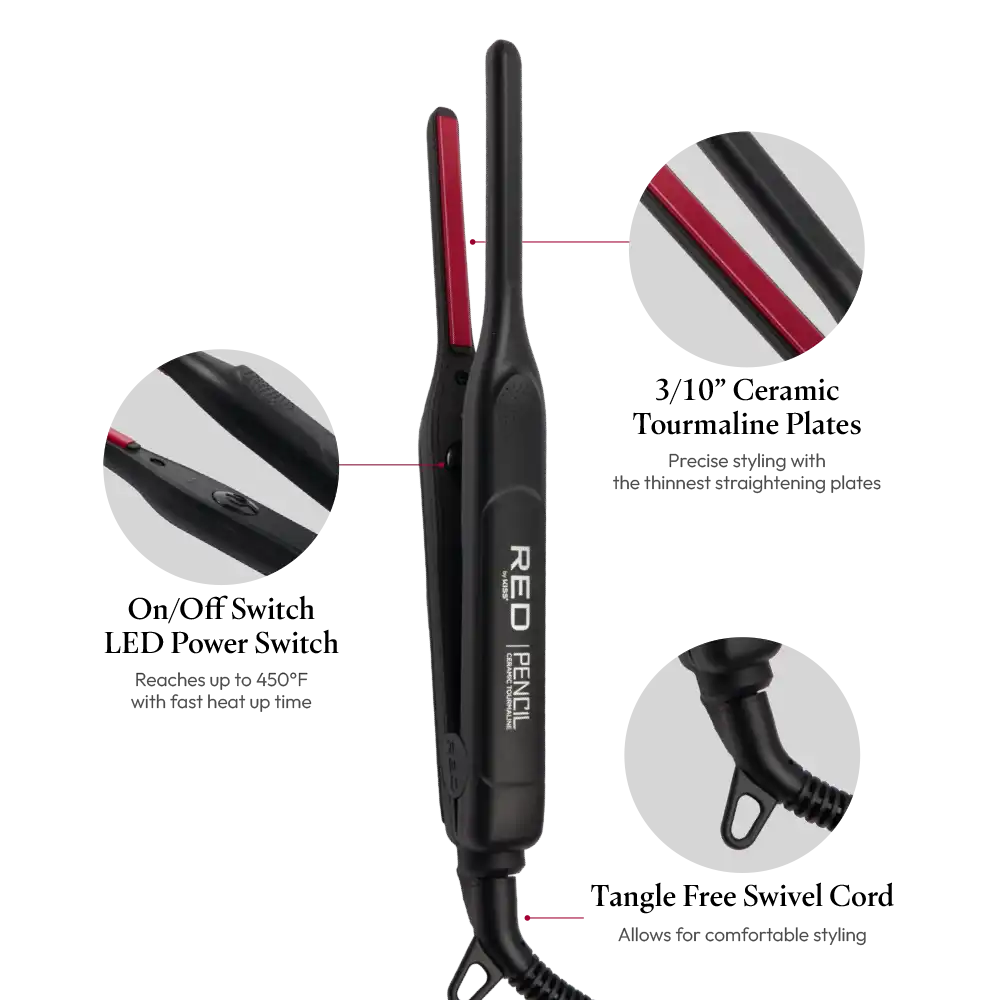 RED by KISS 2 Pcs Styling Set (15% off), 0.3” Ceramic Tourmaline Pencil Flat Iron & 4 Fl Oz Heat Protectant Spray with B5 & Keratin, for Edges, Tight Curls, Twist Styles & Frizz Control On Short Hair - Image 3