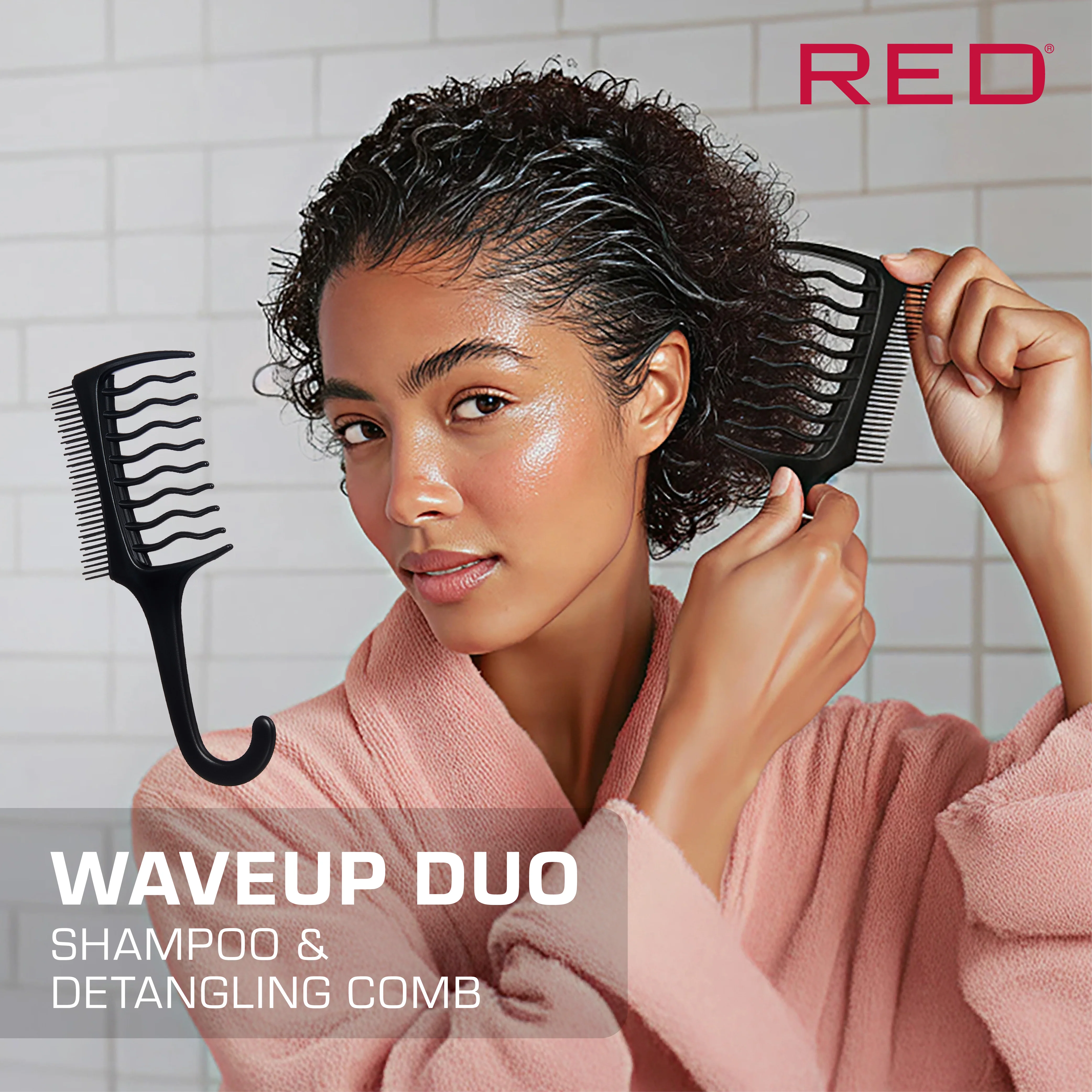 RED by KISS Waveup Duo Comb - Shampoo to Finish Detangling Comb for Smooth Styling - Image 2
