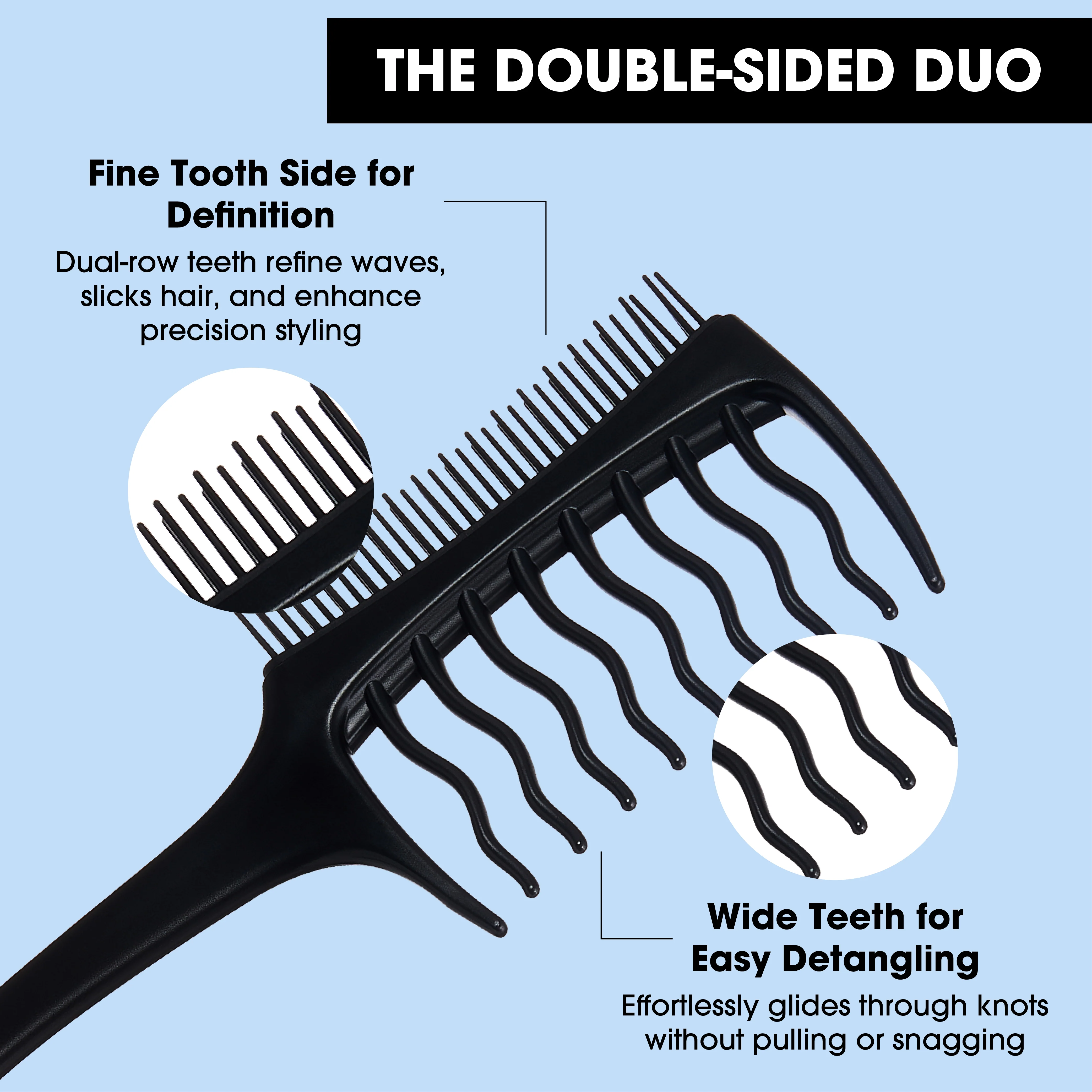 RED by KISS Waveup Duo Comb - Shampoo to Finish Detangling Comb for Smooth Styling - Image 3