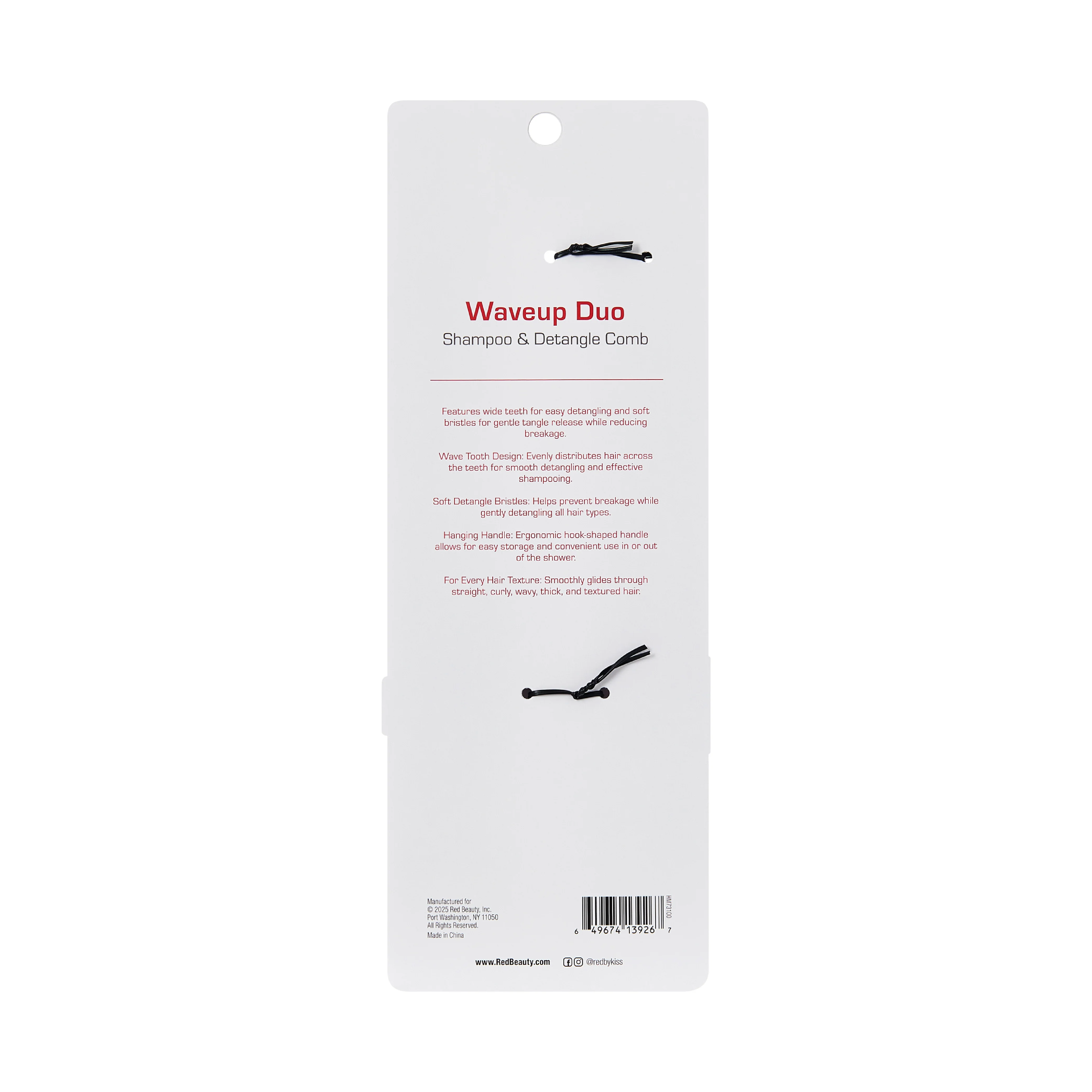 RED by KISS Waveup Duo Comb - Shampoo to Finish Detangling Comb for Smooth Styling - Image 6