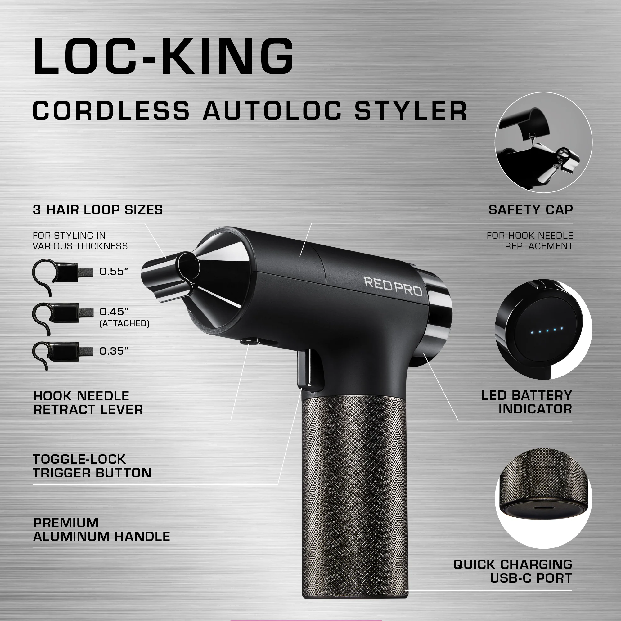 RED PRO LOC-KING Professional Bundle: Cordless Auto Loc Styler + Metal Sectioning Clips - Image 11