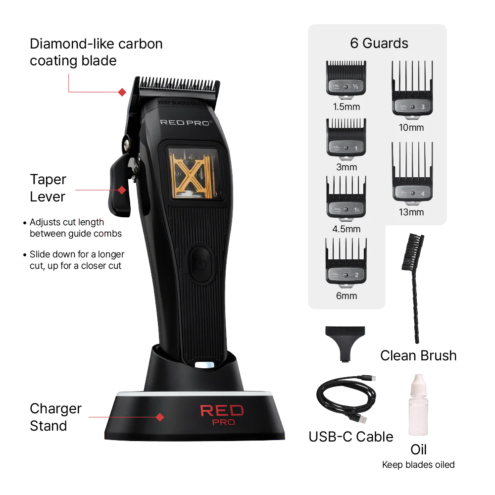 Red PRO X-King Vector Motor Cordless Hair Clipper & Free Grooming Portable Organizer Bag - Image 4