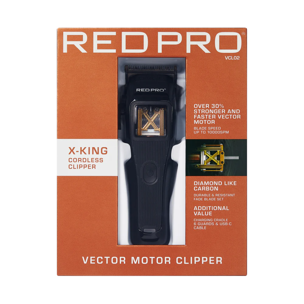 Red PRO X-King Vector Motor Cordless Hair Clipper & Free Grooming Portable Organizer Bag - Image 6