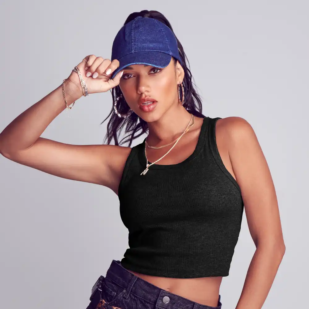 Arria Ribbed Crop Tank Top – Women’s Soft Slim Fit Scoop Neck Sleeveless Shirt - Image 2
