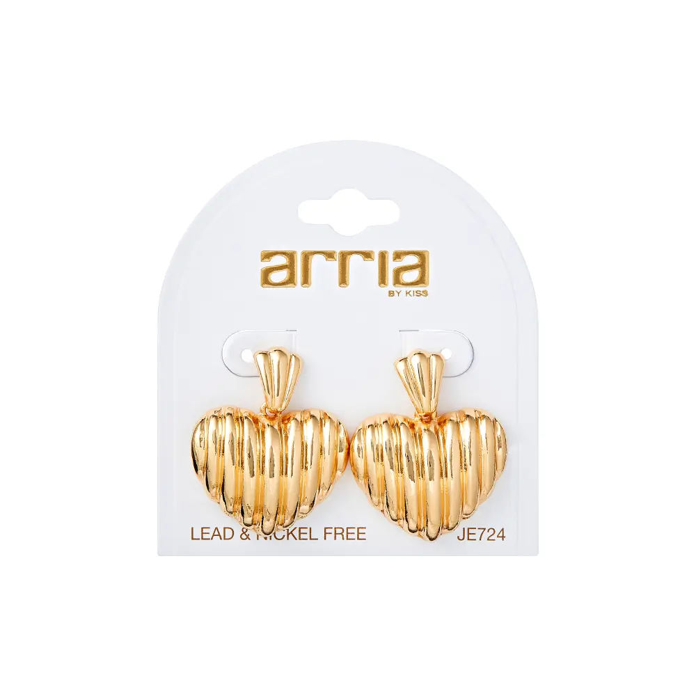 Arria Ribbed Heart Earrings in Gold Tone – 29×35.5mm - Image 6