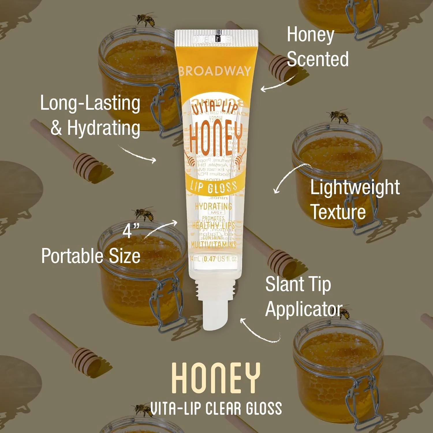 Ruby Kisses Broadway Vita-Lip Clear Lip Gloss Ultra-Hydrating & Soothing Formula with Vitamin Oils, High-Shine Non-Sticky Finish Lip Balm with Honey, Argan Oil, Shea, Mango Butter, Cherry, Peach (7 Pack) - Image 3
