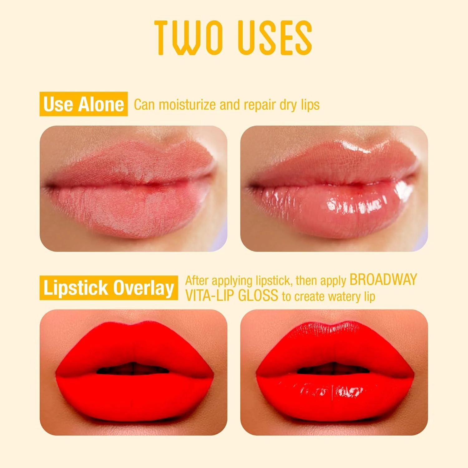 Ruby Kisses Broadway Vita-Lip Clear Lip Gloss Ultra-Hydrating & Soothing Formula with Vitamin Oils, High-Shine Non-Sticky Finish Lip Balm with Honey, Argan Oil, Shea, Mango Butter, Cherry, Peach (7 Pack) - Image 4