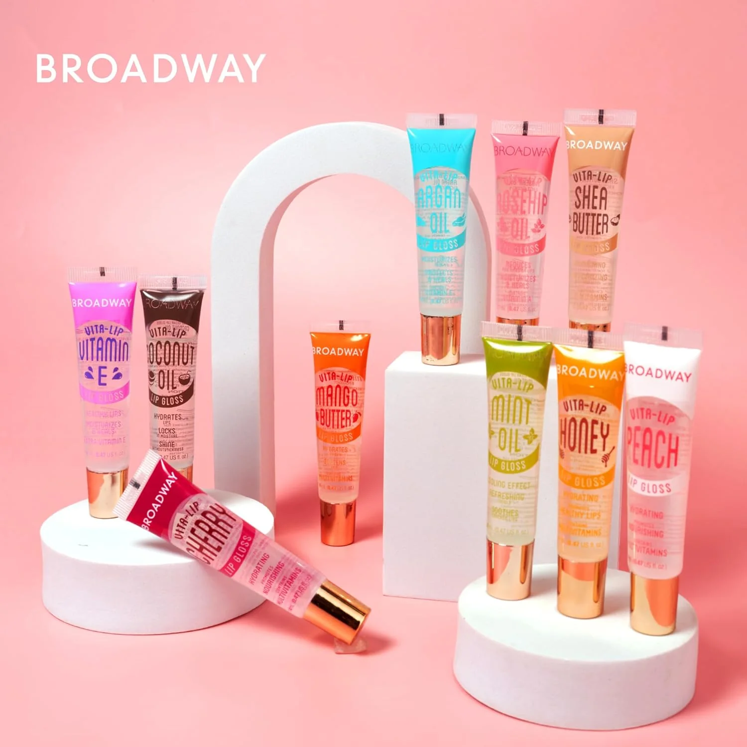 Ruby Kisses Broadway Vita-Lip Clear Lip Gloss Ultra-Hydrating & Soothing Formula with Vitamin Oils, High-Shine Non-Sticky Finish Lip Balm with Honey, Argan Oil, Shea, Mango Butter, Cherry, Peach (7 Pack) - Image 8