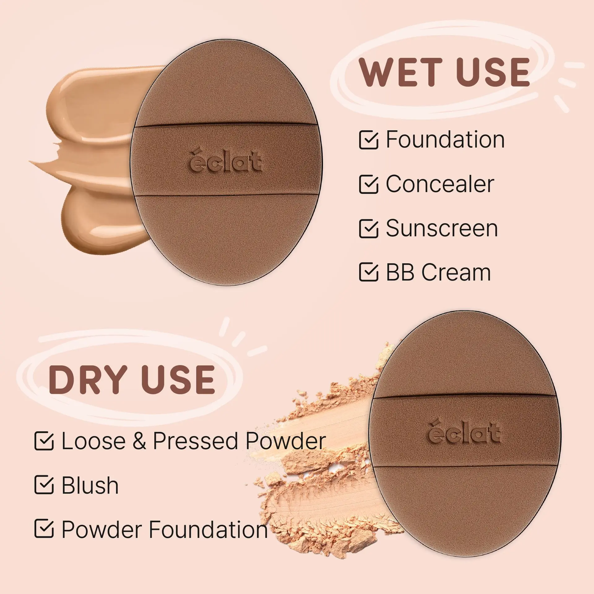 éclat Rubycell Oval Cushion Puff Set 2pcs – Latex Free Foundation & Finger Puffs - Image 16