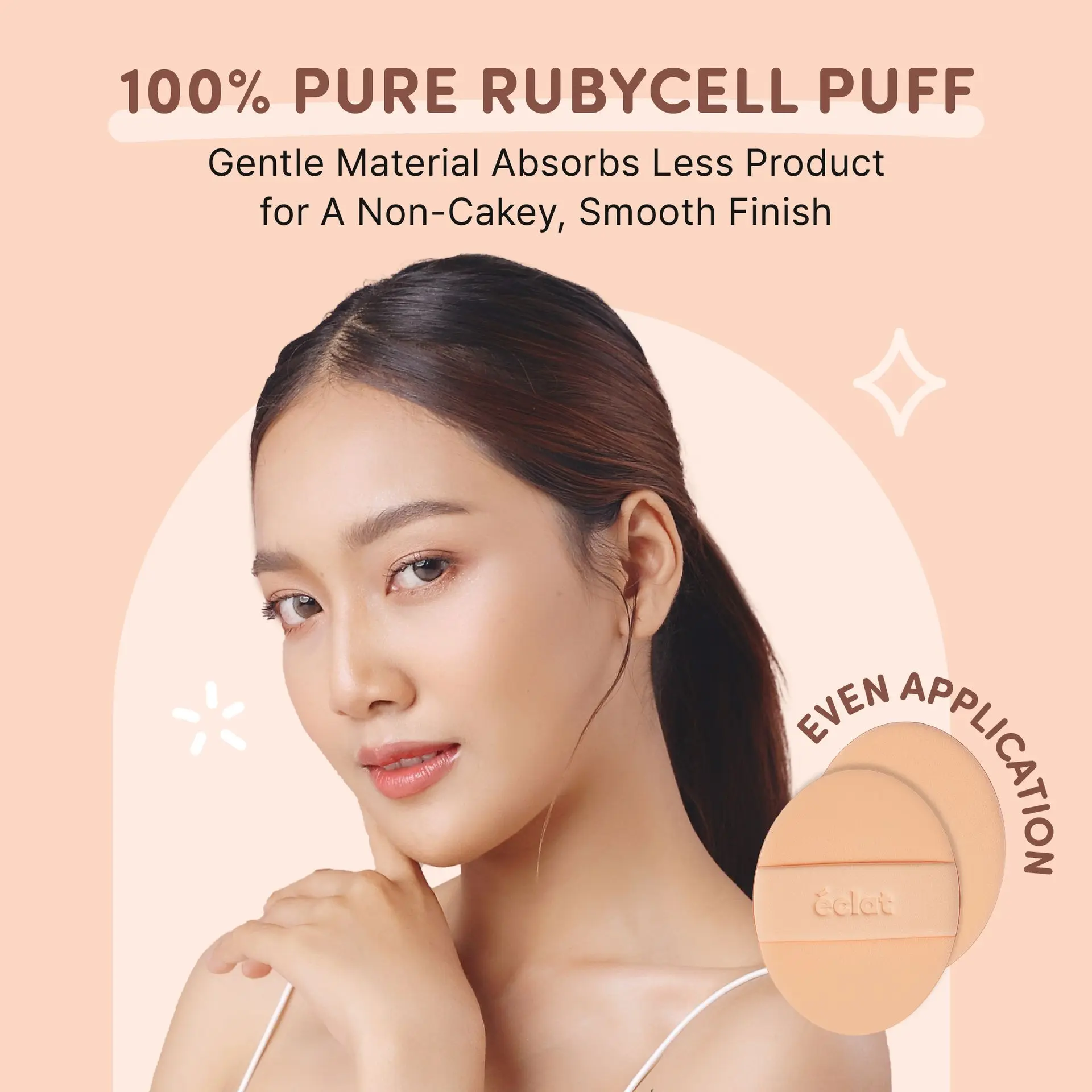 éclat Rubycell Oval Cushion Puff Set 2pcs – Latex Free Foundation & Finger Puffs - Image 4