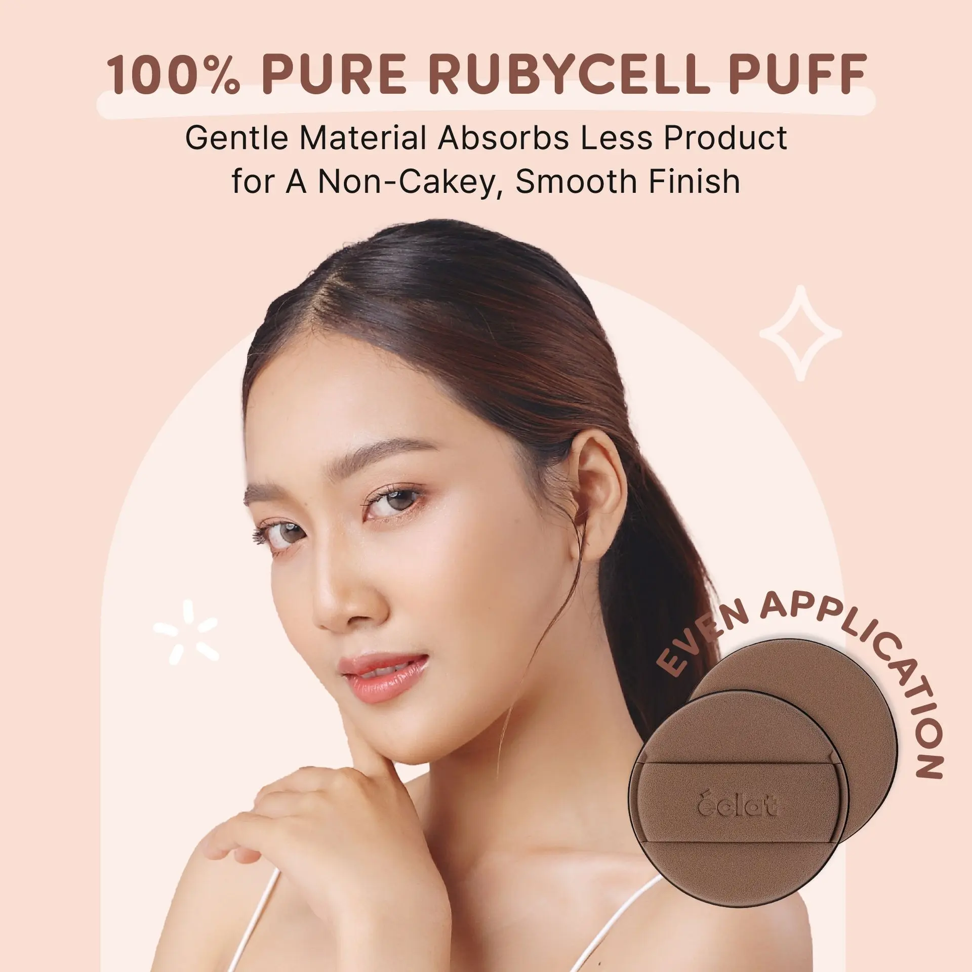 éclat Rubycell Round Cushion Puff Set 2pcs – Latex Free Foundation & Finger Puffs - Image 14