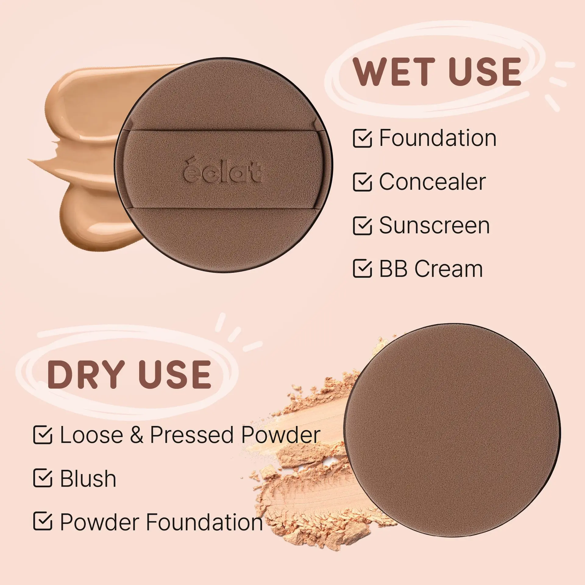 éclat Rubycell Round Cushion Puff Set 2pcs – Latex Free Foundation & Finger Puffs - Image 16