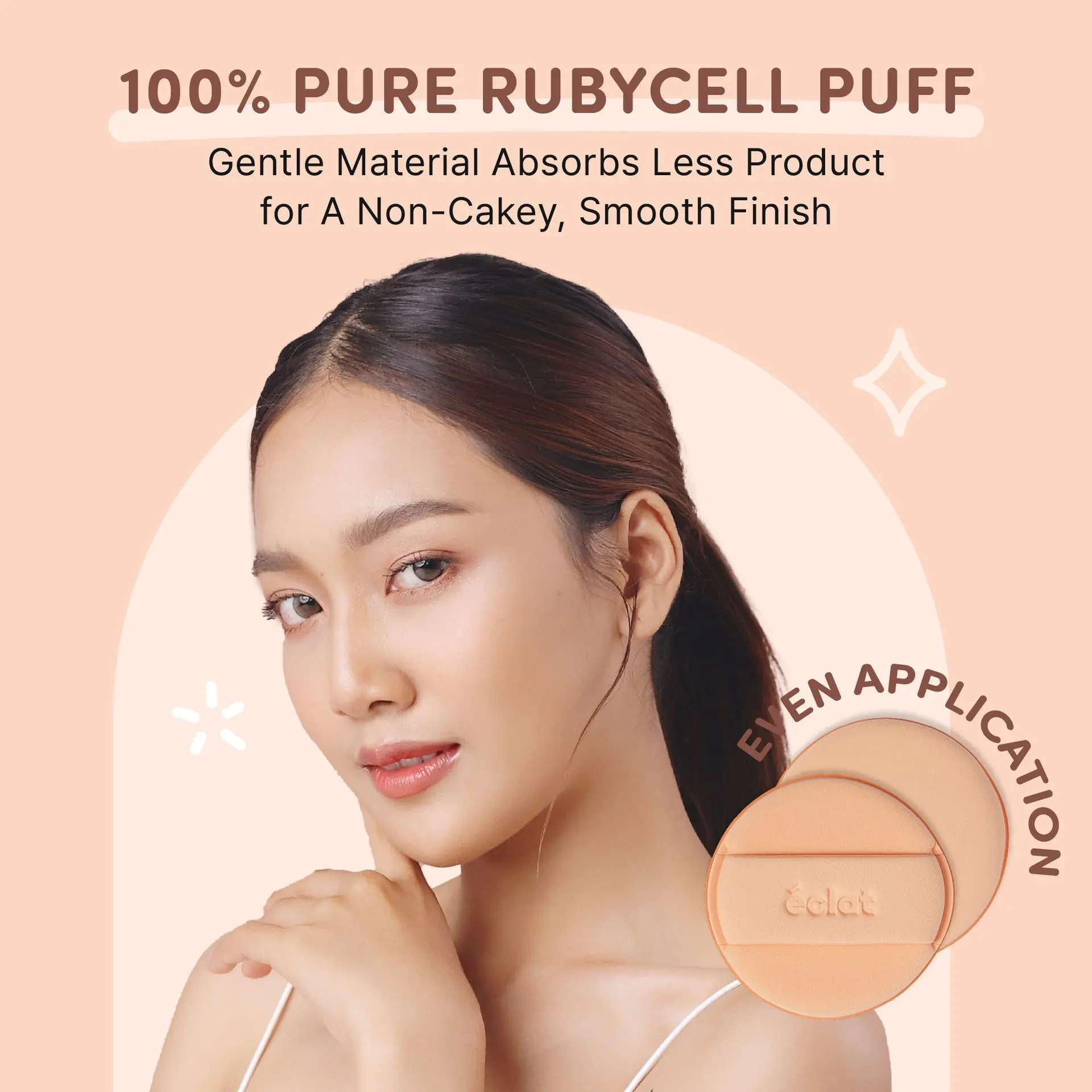 éclat Rubycell Round Cushion Puff Set 2pcs – Latex Free Foundation & Finger Puffs - Image 4