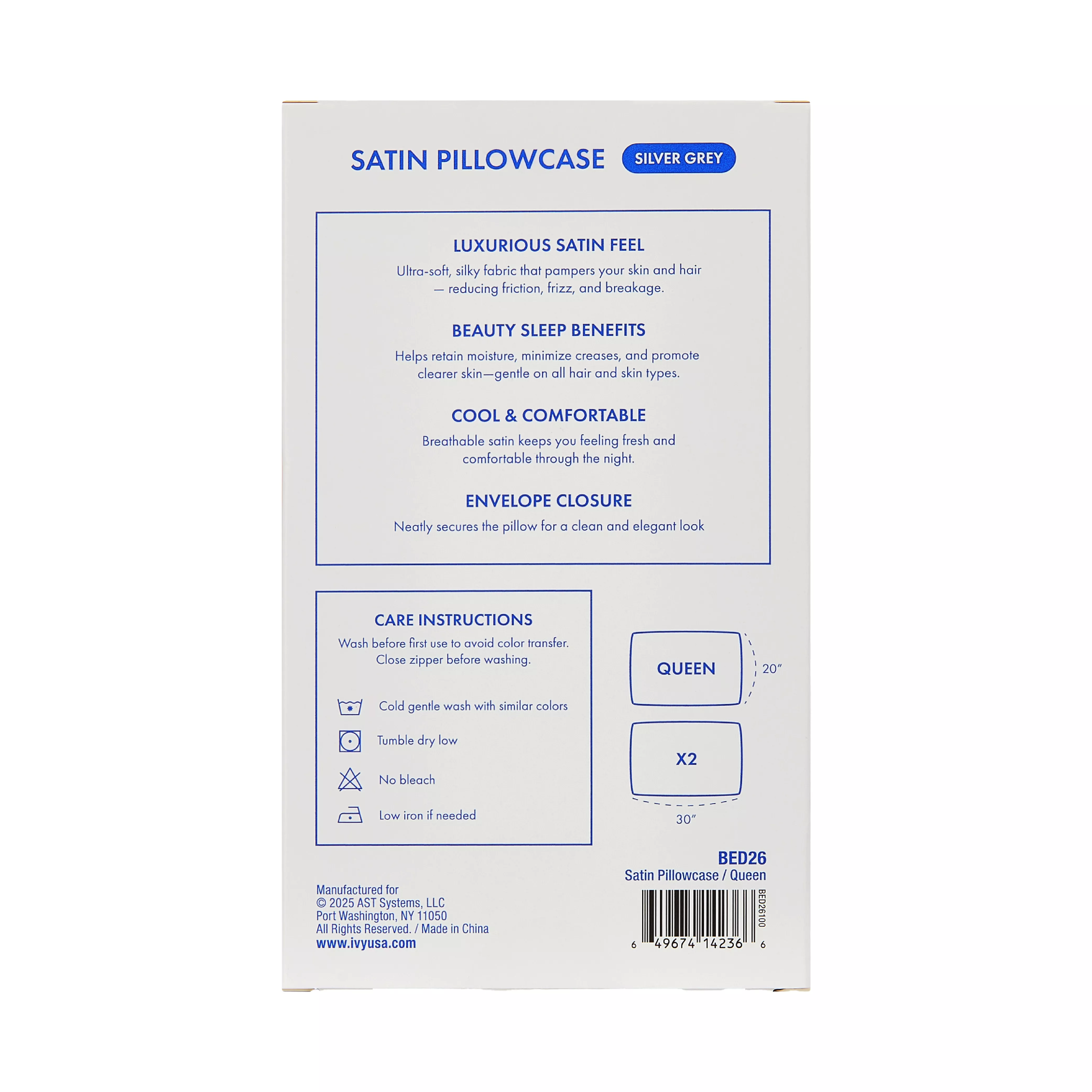 MAVIE Satin Pillowcase Set of 2 – Queen Size 20" x 30" - Image 63