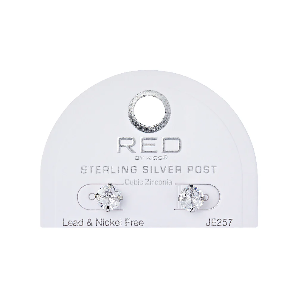 RED by KISS Silver Plated Cubic Zirconia Round Button Stud Earrings - Image 11